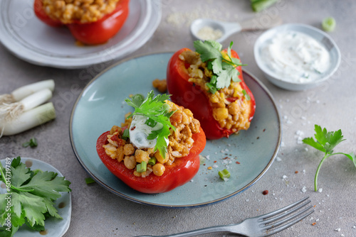 Paprika filled with vegetables and meat