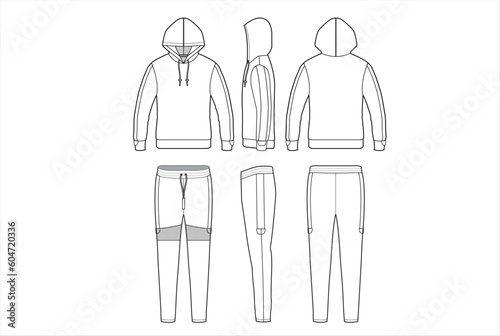 Tracksuit top and bottom flat sketch template	