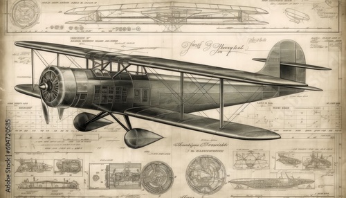 A blueprint of an old vintage plane , ai, ai generative, illustration photo
