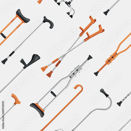 Seamless Pattern Featuring Crutches And Walking Canes In A Symmetrical Design, Perfect For Medical Projects