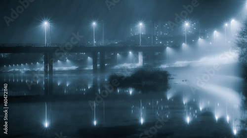 Night image of a bridge saving a river