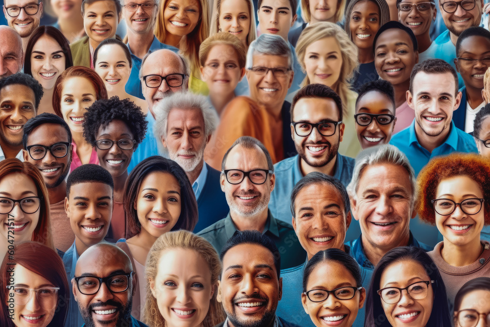 Multi ethnic people of different ages looking at camera. Crowd of diverse people. Generative AI Multi ethnic people of different ages looking at camera. Crowd of diverse people. Generative AI