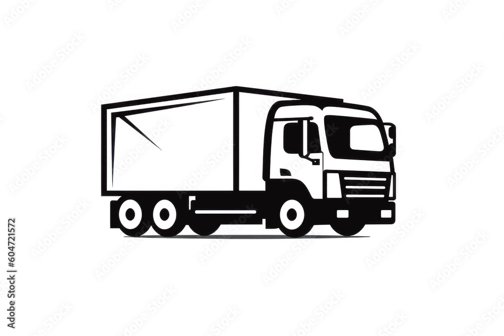 Fast moving shipping delivery truck line art vector icon for apps and web. Truck isolated on solid background, delivery concept. Generative AI