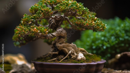 bonsai on the lake. small bonsai tree gardening concept.Japanese bonsai tree style. Generative AI 