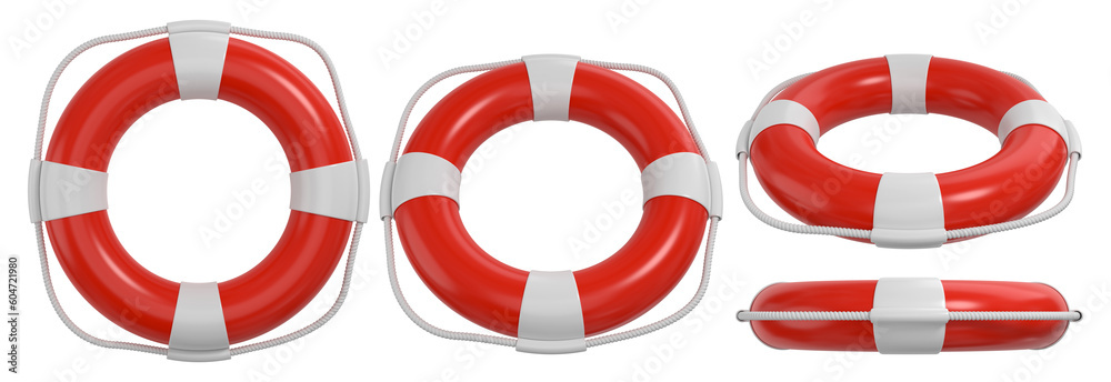 Red lifebuoy with a white rope isolated on transparent background. 3D ...