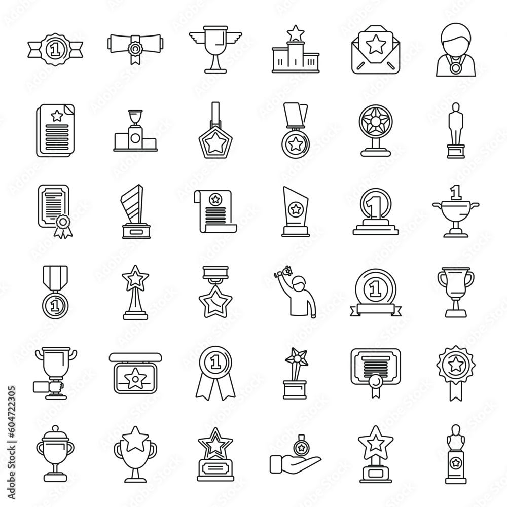 Winner awarding icons set outline vector. Rank prize. Winner award Winner awarding icons set outline vector. Rank prize. Winner award