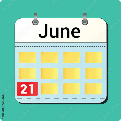 day on the calendar, vector image format, June 21