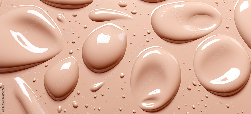 Cream gel drops cosmetic sample texture with bubbles on a pastel beige background. cosmetic smears of creamy texture 
 - obrazy, fototapety, plakaty 