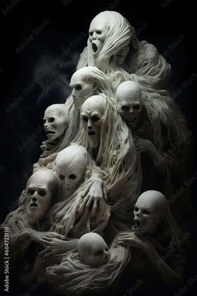 Giant Pile of Scary Creepy Ghosts. Generative ai