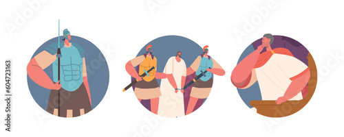 Foto Jesus' Trial At Pontius Pilate Isolated Round Icons
