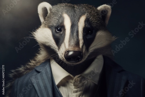 Anthropomorphic badger dressed in a suit like a businessman. business concept. AI generated, human enhanced