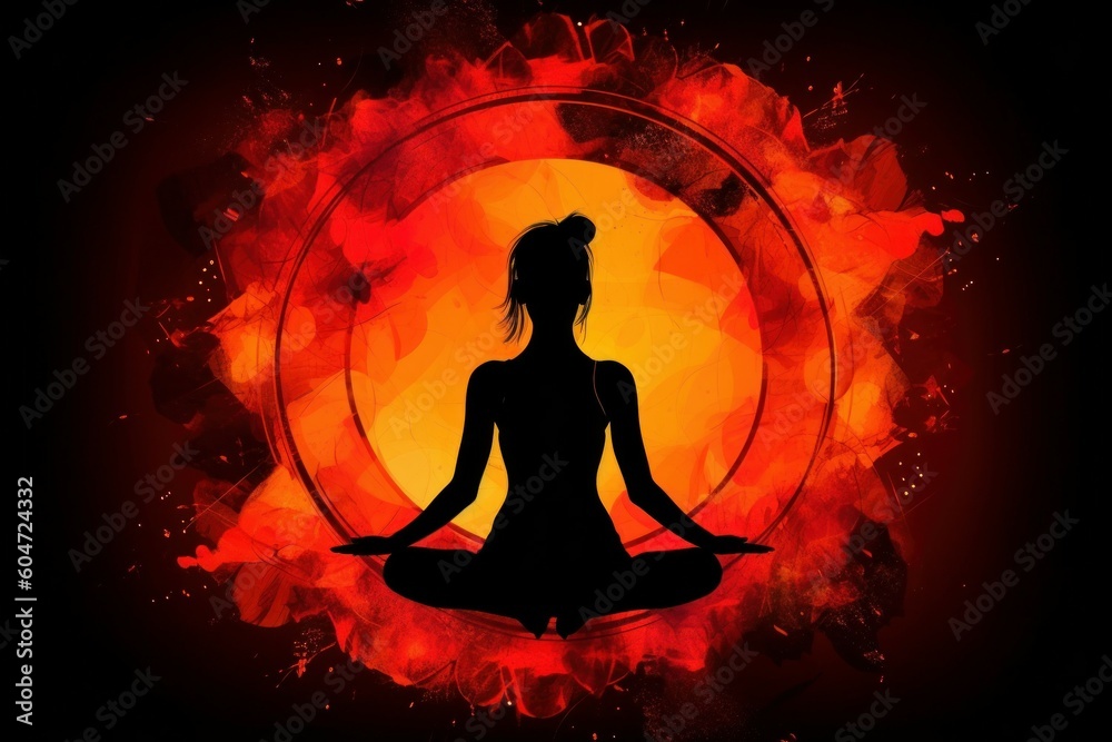 Silhouette of women in Lotus position on the abstract positive energy background . AI generated, human enhanced.