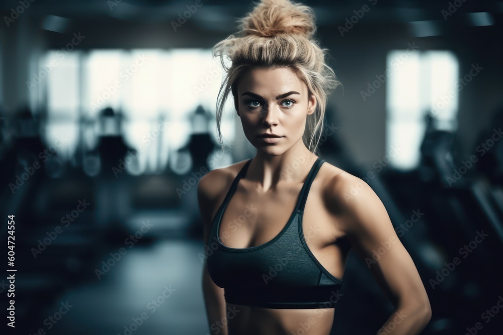 Woman exercising in a fitness club. The concept of a healthy lifestyle. AI generated, human enhanced