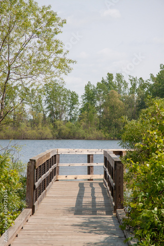 Corner of a wooden dock by the lake