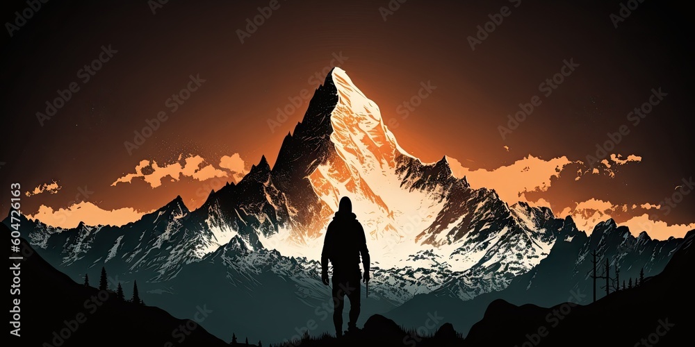 Silhouette man standing on top of Himalayan mountain majestic ...