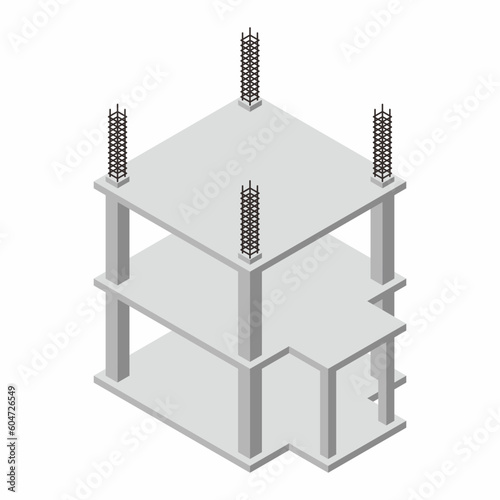 On progress of building construction. Isometric view.