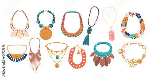 Colorful Collection Of Beads And Necklaces, Perfect For Accessorizing And Adding A Touch Of Style To Any Outfit, Vector