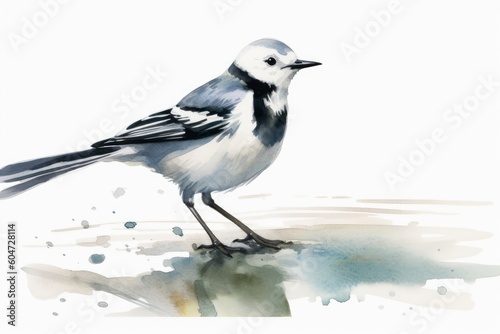 Watercolor wagtail on a white background created with generative AI technology.