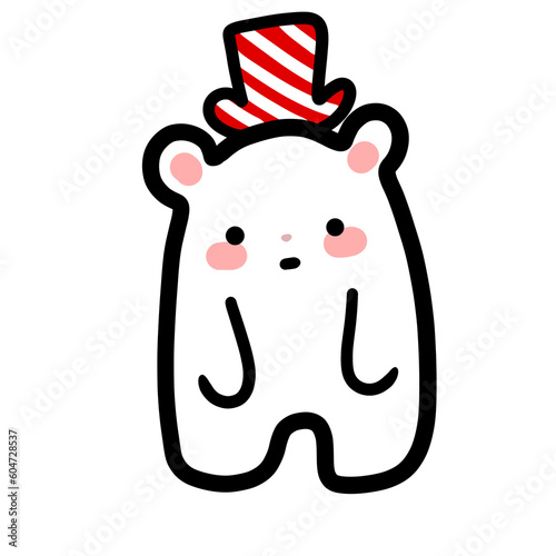 cute white bear with red white hat. PNG transparent.
