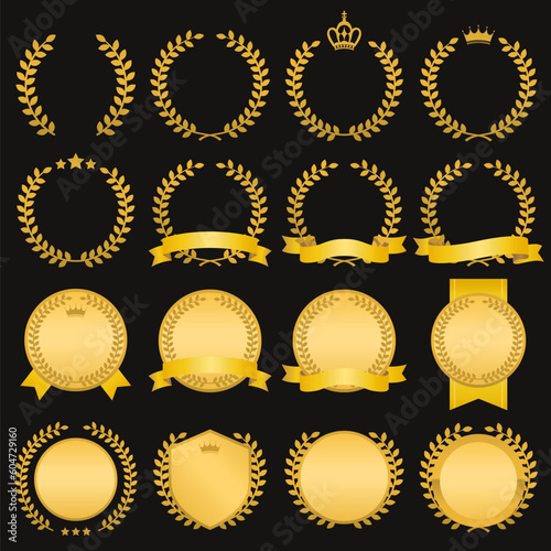 月桂樹とリボンのフレーム_ベクターイラスト