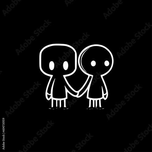 Friends - Black and White Isolated Icon - Vector illustration