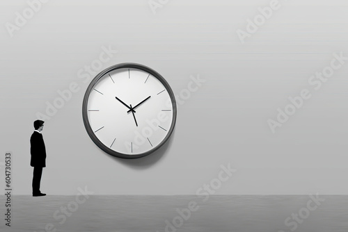 big clock on wall, a man look the clock, minimalist, generative ai
