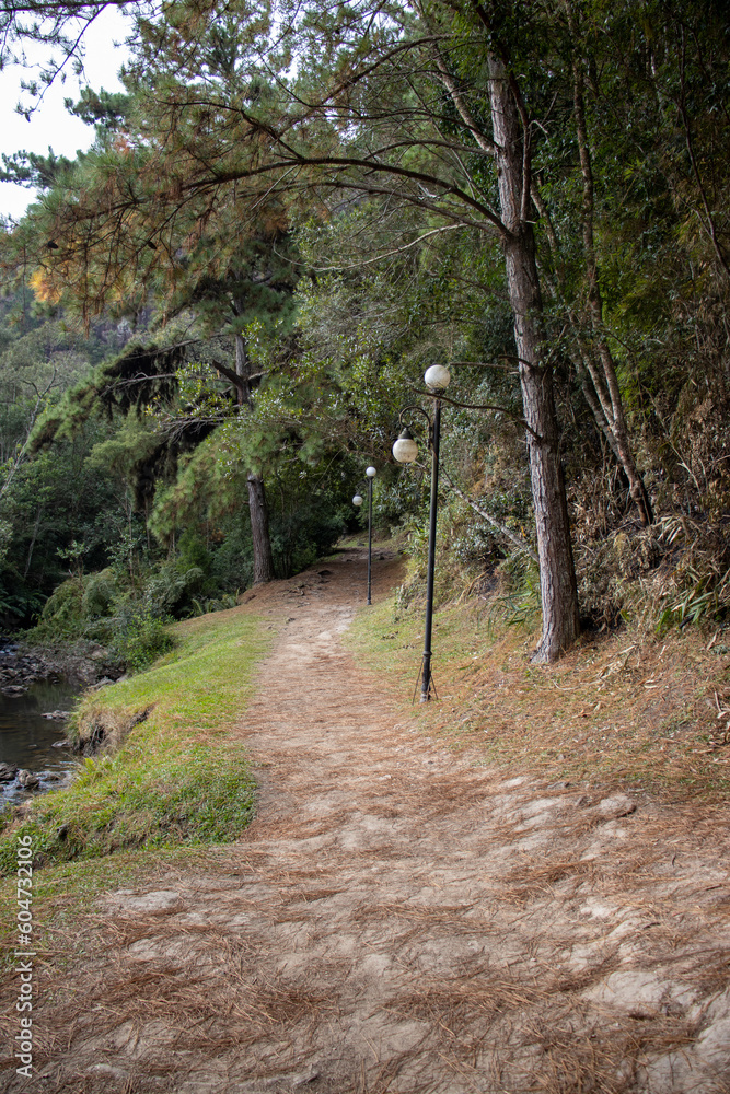 Obraz premium Cascata Paraíso, Campo Alegre, SC, Santa Catarina Brasil. Beautiful waterfall in small town in the interior of Brazil. Autumn landscape.