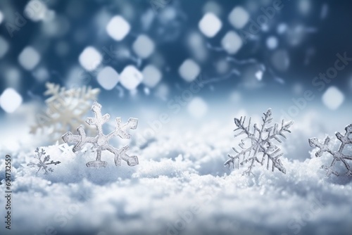 Delicate snowflakes, a Christmas background for designs, copy space. Ai generated. © Joaquin Corbalan