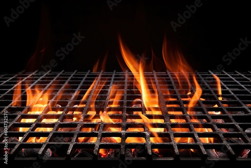 Detail of the flames heating up a barbecue grill. Ai generated.