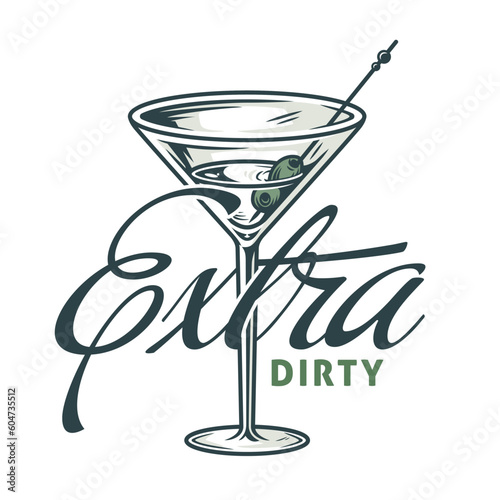 Martini cocktail for beach bar. Transparent alcohol cocktail with olive and ace for bar menu or summer party