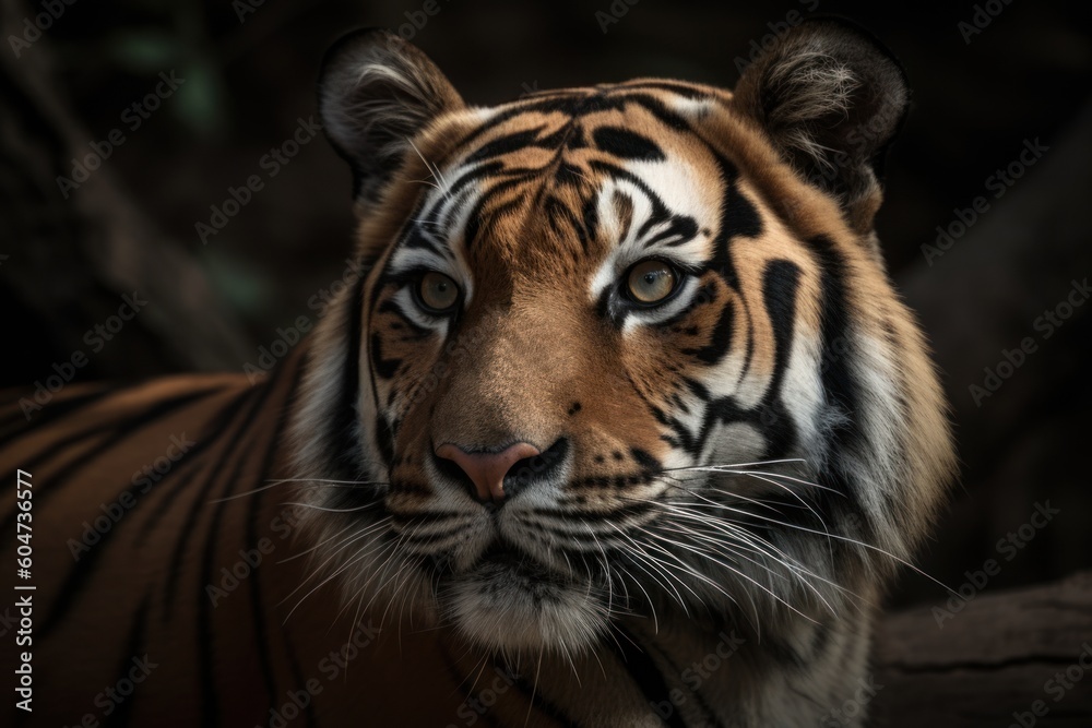 The beauty and majesty of a tiger captured in its natural habitat in a stunning close-up. Showcases the raw beauty of the wilderness, created with generative A.I. technology.