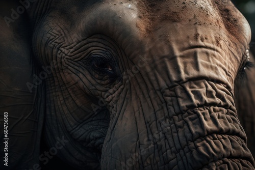 The breathtaking beauty of a majestic elephant captured in a stunning close-up, immersed in its natural habitat. With a focus on the elephant's head. Created with generative A.I. technology.