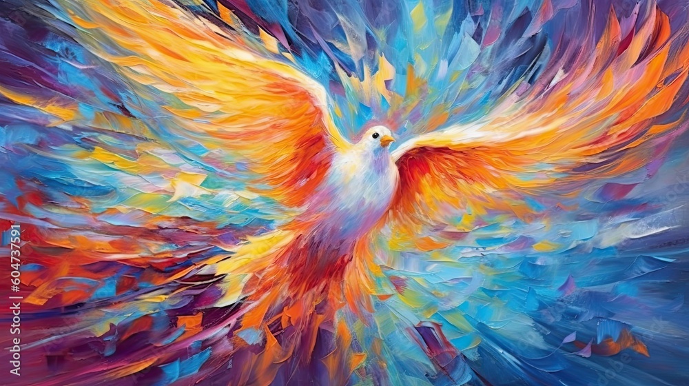 Fototapeta premium Vibrant Abstract Painting of Dove, Holy Spirit Representation, Generative AI