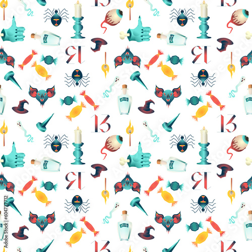 Halloween Spooky Character and Objects Pattern