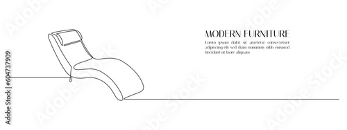 Home interior in one continuous line drawing. Modern furniture lounge armchair in simple Linear style. Editable stroke. Doodle outline vector illustration