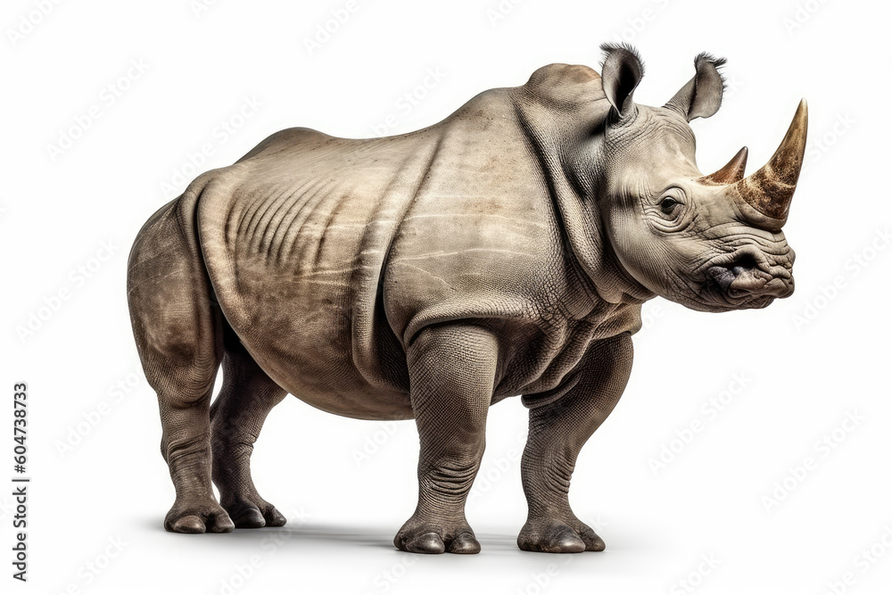 rhino isolated on white background with space to text. copy space. ai generative