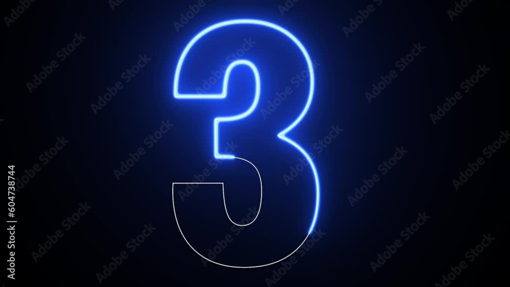 3. Three electric lighting text with fire animation on black background. 4K Video. 3 neon number. Three neon number.