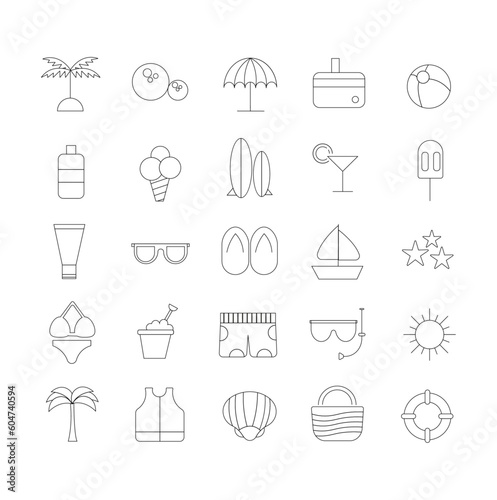 Iconos de playa o summer con formato editable en adobe illustrator 