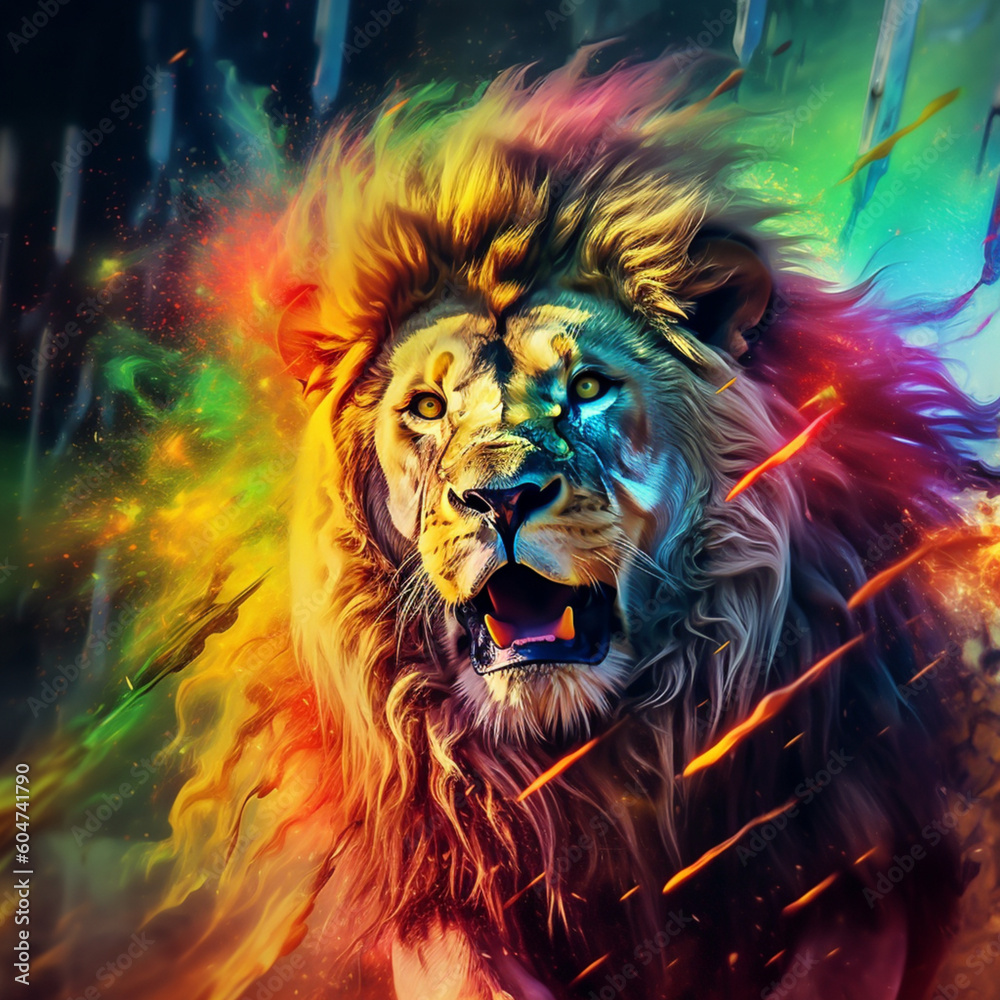 A super lion stylized in a watercolor painting style. AI Generated Human Created by me