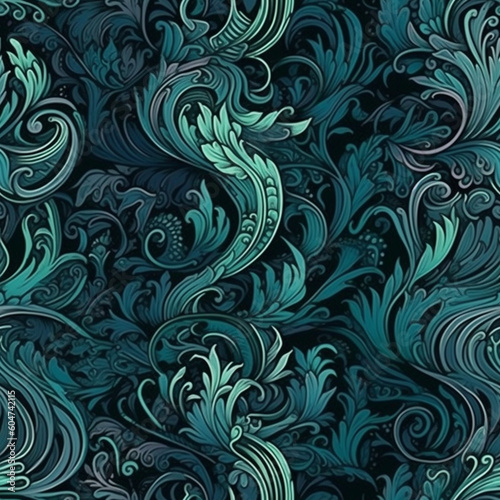 gothic, damask, repeat pattern, mermaids, ocean theme