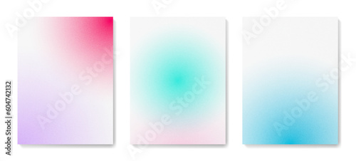 Art background with blurred gradients in pink, blue, turquoise colors with grain texture. Set of vector posters for decor, print, textile, wallpaper, print, interior design.