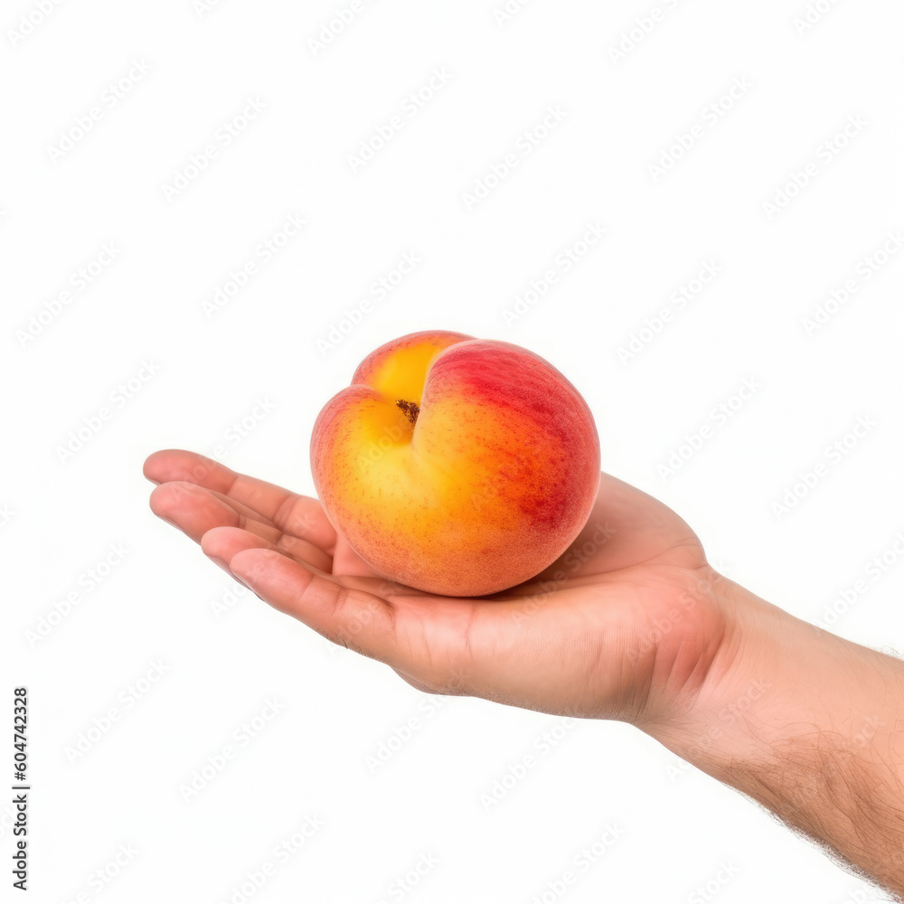 Sweet and Succulent. Indulge in the taste of a ripe peach, held gently in a hand, against a clean white background. Copy space. Erotic butt emoji. Nature's bounty AI Generative Sweet and Succulent. Indulge in the taste of a ripe peach, held gently in a hand, against a clean white background. Copy space. Erotic butt emoji. Nature's bounty AI Generative