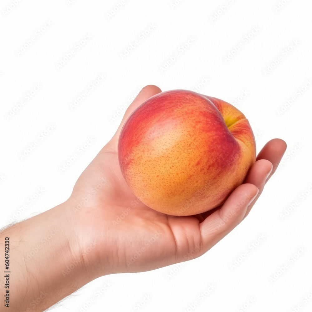 Sweet and Succulent. Indulge in the taste of a ripe peach, held gently in a hand, against a clean white background. Copy space. Erotic butt emoji. Nature's bounty AI Generative Sweet and Succulent. Indulge in the taste of a ripe peach, held gently in a hand, against a clean white background. Copy space. Erotic butt emoji. Nature's bounty AI Generative