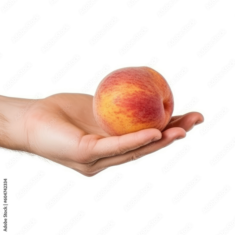 Sweet and Succulent. Indulge in the taste of a ripe peach, held gently in a hand, against a clean white background. Copy space. Erotic butt emoji. Nature's bounty AI Generative Sweet and Succulent. Indulge in the taste of a ripe peach, held gently in a hand, against a clean white background. Copy space. Erotic butt emoji. Nature's bounty AI Generative