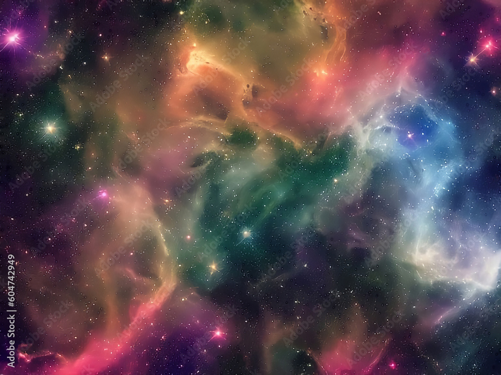 Colorful image of Nebulae and starts seen through telescope, created with Generative AI technology