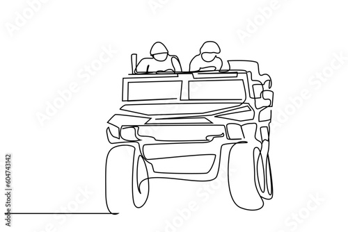 soldiers driving military combat vehicle line art