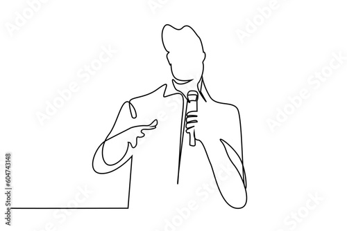 confident businessman speaker making statement line art