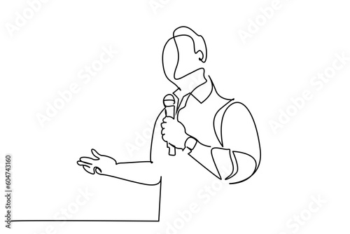 confident businessman speaker making statement line art