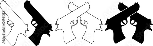 outline silhouette crossed pistol icon set