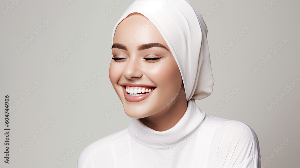 Beautiful happy smiling middle eastern woman wearing abaya Generative AI Beautiful happy smiling middle eastern woman wearing abaya Generative AI
